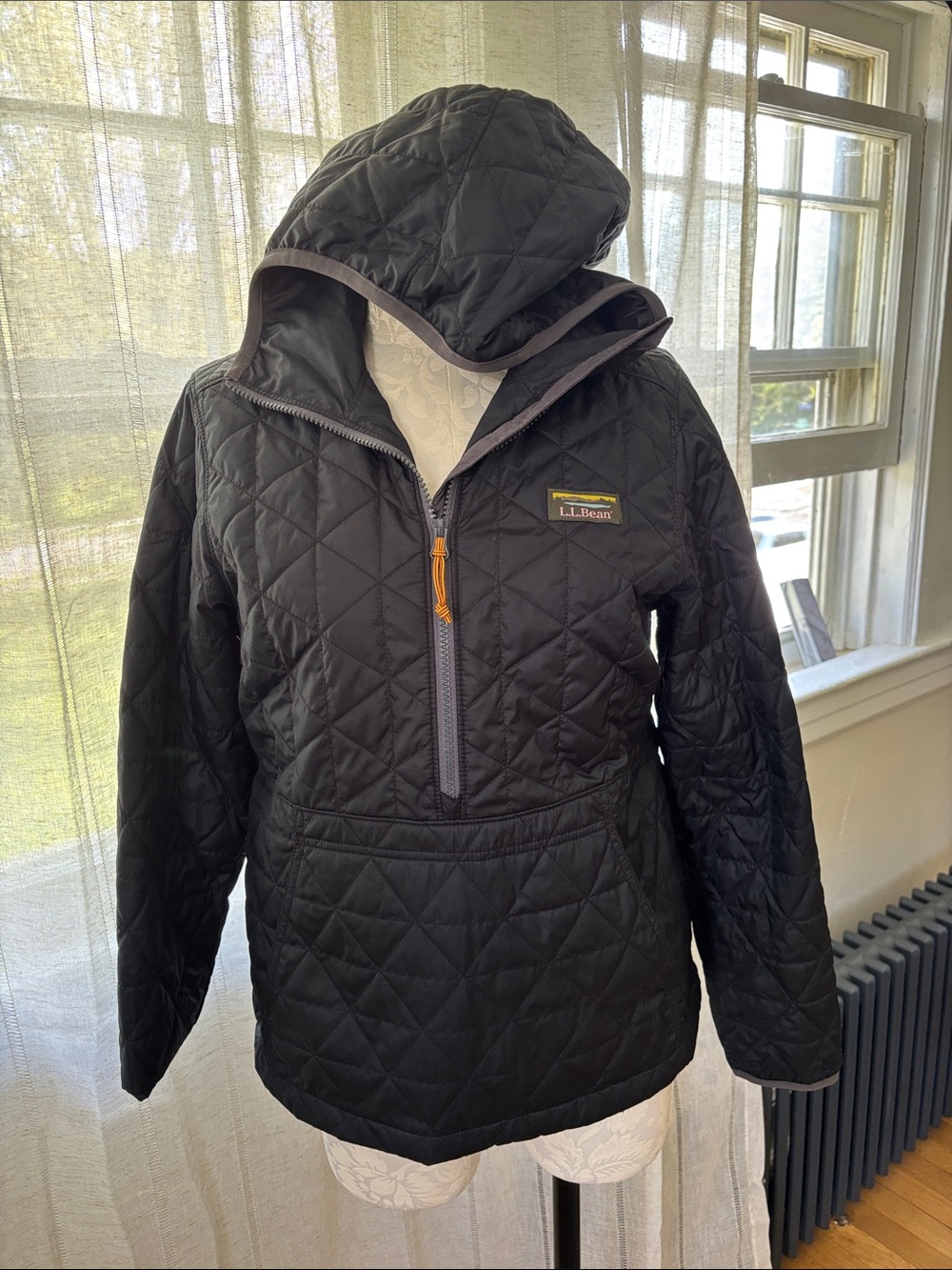 L.L. Bean Black Quilted Hooded Pullover Puffer